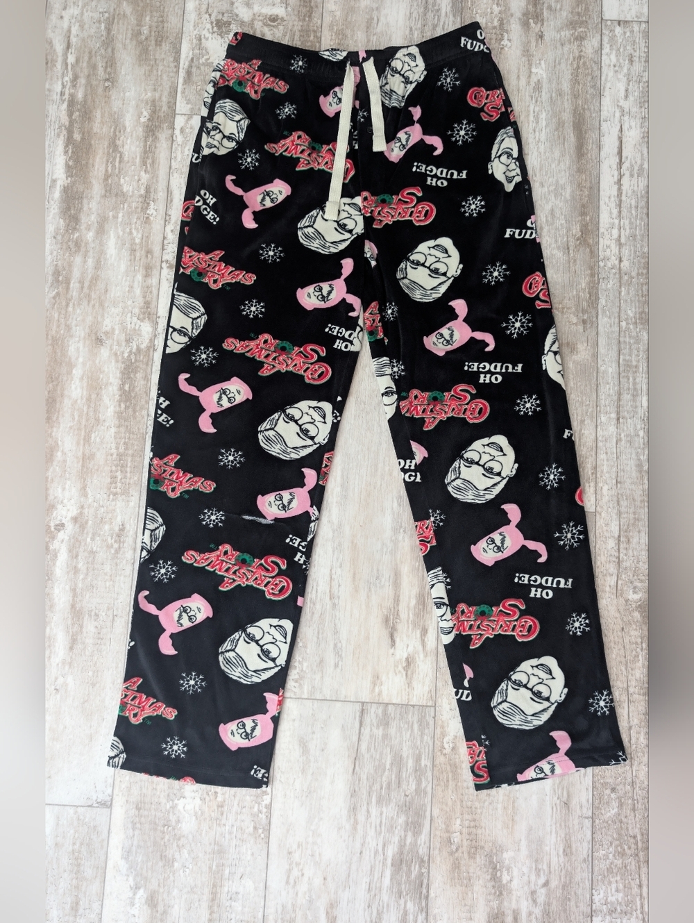 Women’s Black Holiday Graphic Pajama Pants - Pink & White Accents
